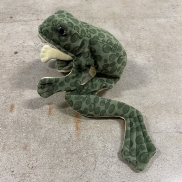 Folktails Folkmanis Spotted Frog Toad Hand Puppet 13" Green Plush Stuffed Animal - Picture 1 of 2